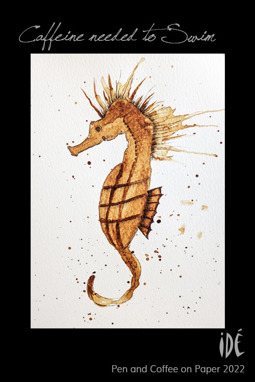 Coffee Painting and Pen Sketch of a seahorse